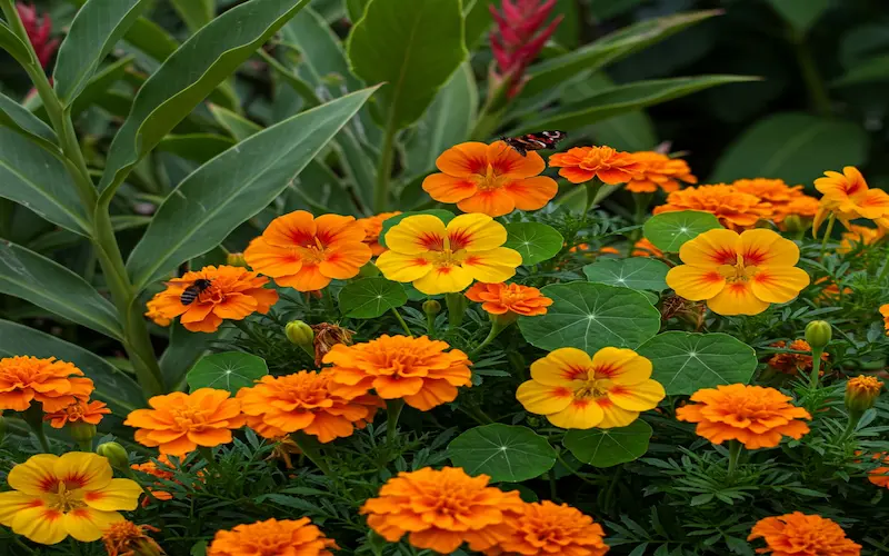 Aromatic Flowers Marigolds and Nasturtiums