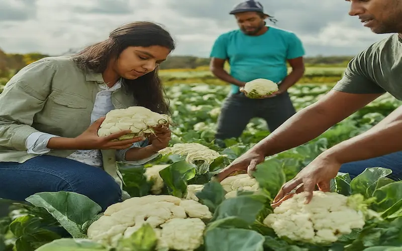 Harvesting cauliflower