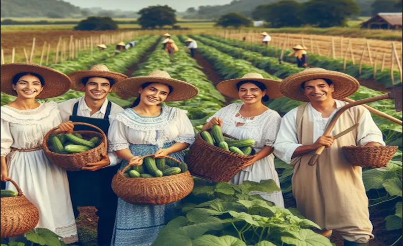 Harvesting cucumber plant