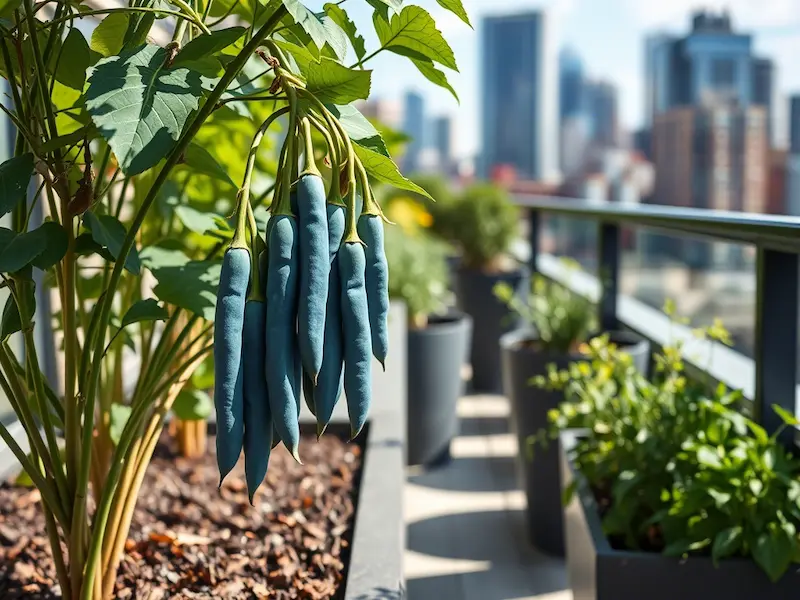 Indigo blue beans in container garden