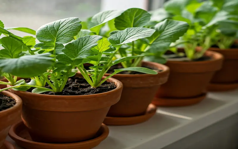 Radishes growing in a window box ready to harvest in weeks