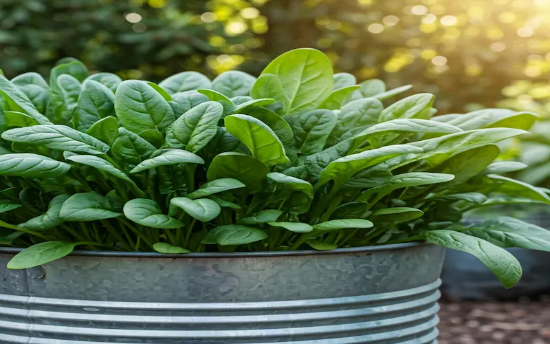 Healthy spinach leaves thrive in partial shade