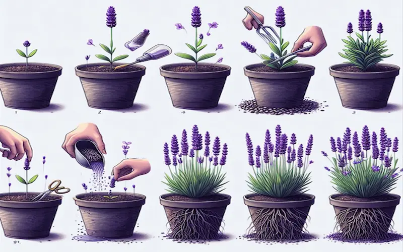 Lavender plant growing stages