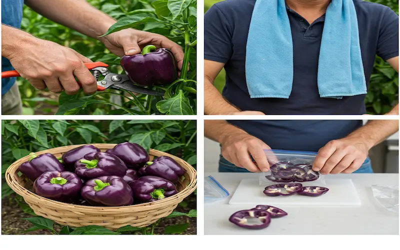 Harvesting purple bell peppers