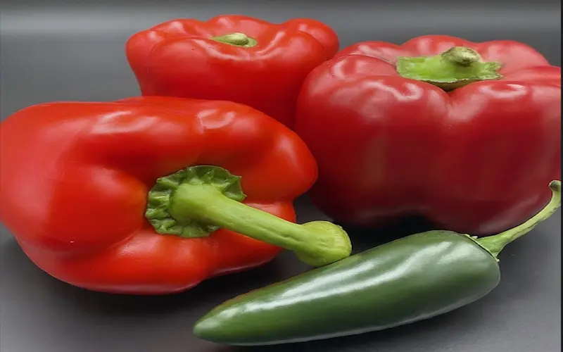 Red bell pepper, Red jalapeno, Fresno