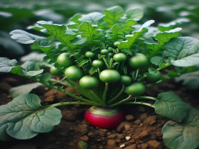 Radish plant fruiting